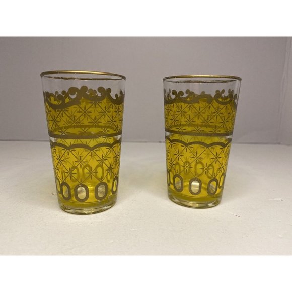 Vtg Moroccan Style Tea Glasses Yellow and Gold Set of 2 Persian Turkish Cordial - Picture 11 of 11